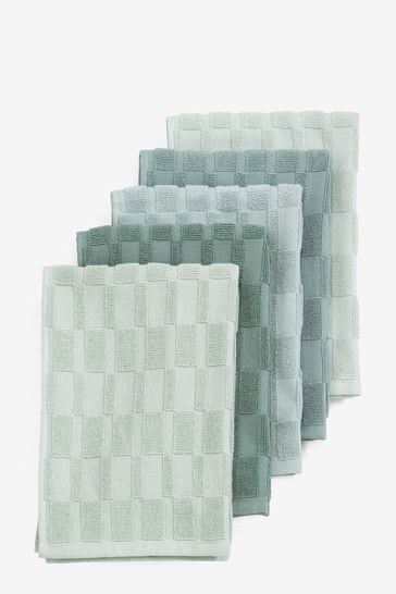 Buy Set of 5 Sage Green Terry Tea Towels from Next Luxembourg