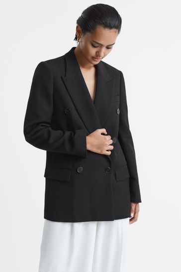 Reiss Black Mabel Modern Fit Wool Double Breasted Blazer