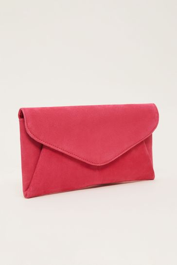 Hot pink online suede clutch bag