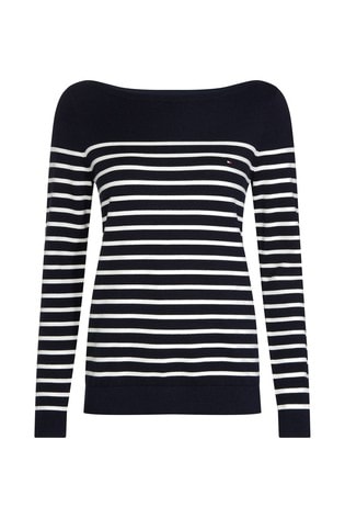 Tommy Hilfiger Womens Striped Boat-Neck Sweater 