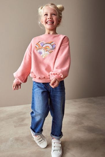 Buy Pink Heart Sequin Crew Sweatshirt Top 3 16yrs from Next Hungary