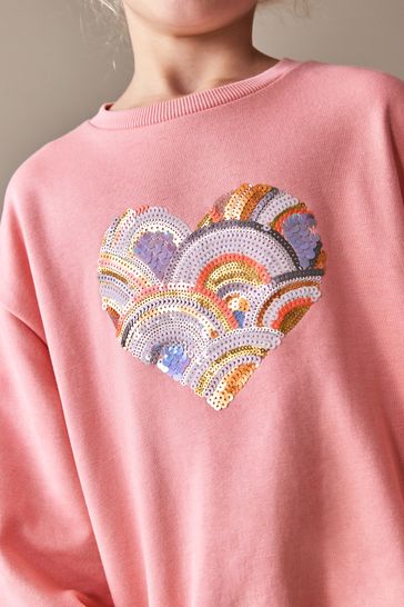 Buy Pink Heart Sequin Crew Sweatshirt Top 3 16yrs from Next Qatar