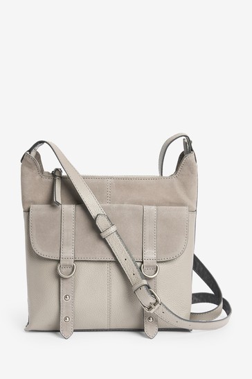 Grey Next Leather Cross-Body Messenger Bag