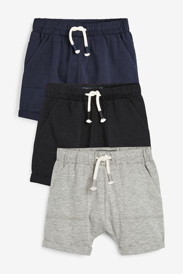 Pack de 3 pantalones cortos de punto ligero azul marino/gris/negro (3meses-7años)