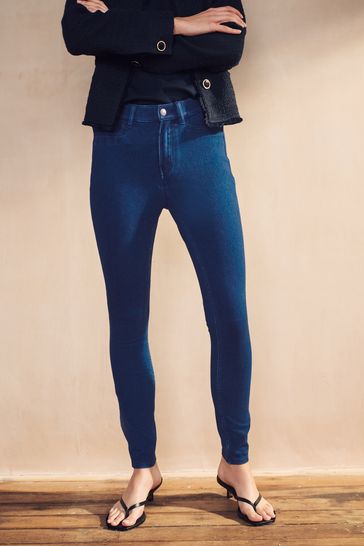 Buy Dark Blue Fly Fasten Jersey Denim Leggings from Next Bahrain