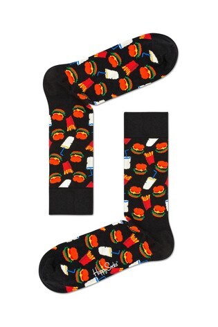 Happy Socks Black Hamburger Print Socks