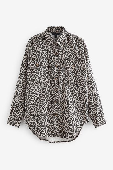 Leopard Oversized Denim 100 Cotton Shirt