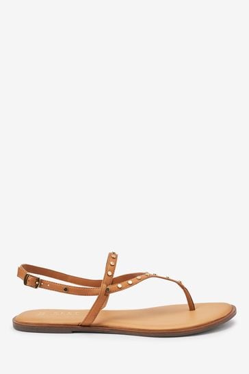 Tan Brown Extra Wide Fit Forever Comfort® Studded Toe Thong Sandals