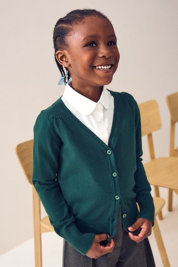 Green Cotton Rich School V Neck Cardigan 3 16yrs