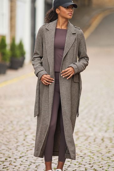 Belted check coat outlet