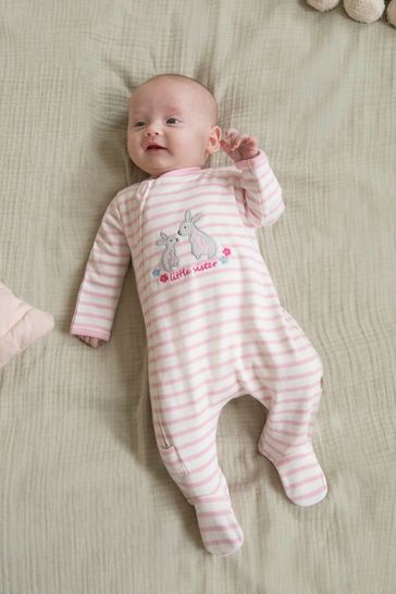 Buy JoJo Maman Bebe Pink Little Sister Embroidered Zip Sleepsuit from Next Ireland