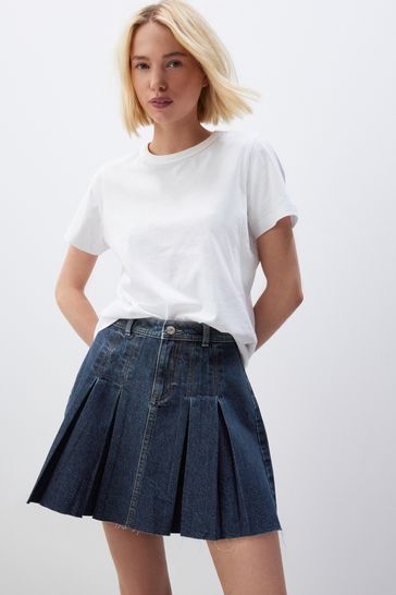 Buy Dark Blue 100 Cotton Pleated Denim Mini Skirt from Next Egypt