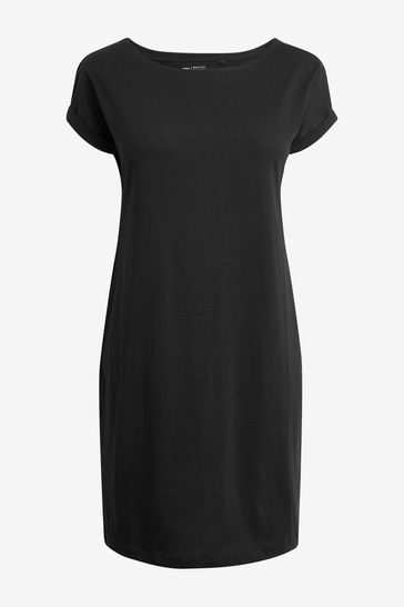 Buy Black 100% Cotton Relaxed Capped Sleeve Tunic Dress from Next