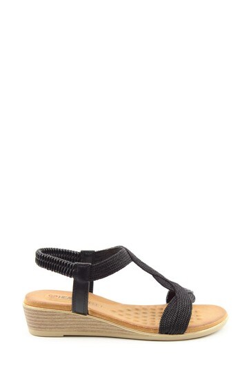 ladies black wedge sandals uk