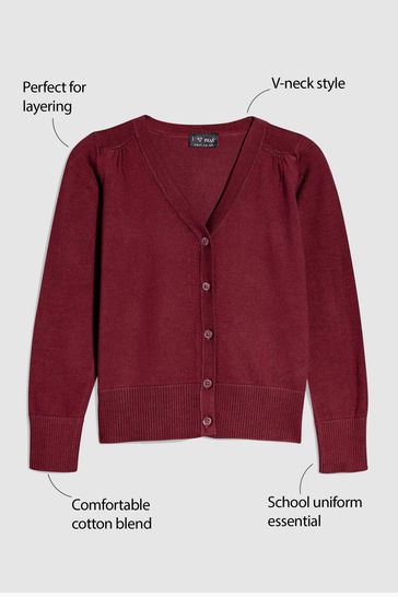 Buy Burgundy Red Cotton Rich School V Neck Cardigan 3 16yrs from