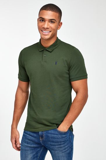 Buy Green Dark Khaki Regular Fit Short Sleeve Pique Polo Shirt from Next Bahrain