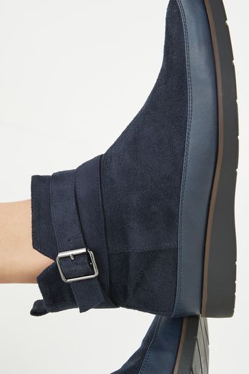 Buy Navy Regular Wide Fit Forever Comfort Buckle Ankle Boots from