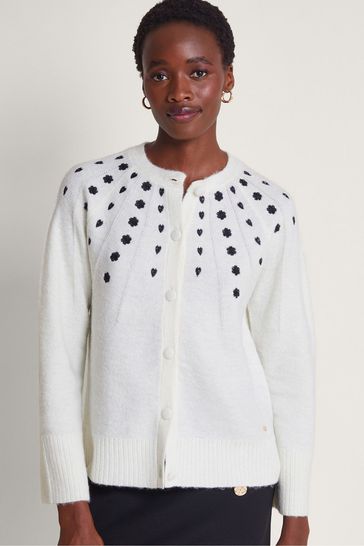 Monsoon White Embroidered Elle Cardigan