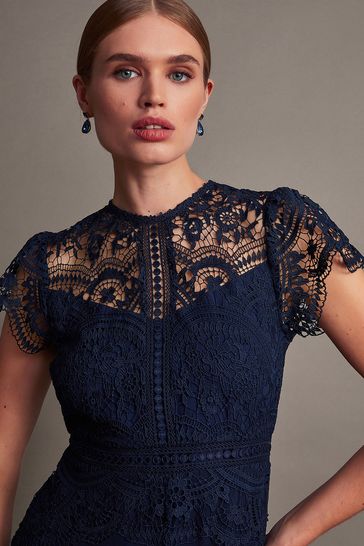 Buy Monsoon Blue Monica Lace Midi Dress Next