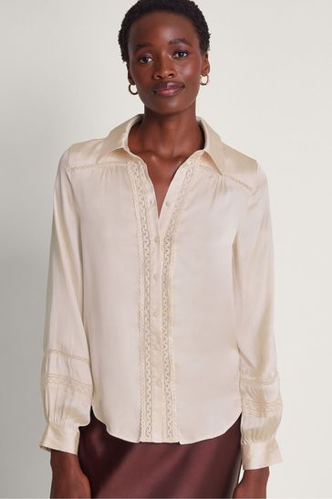 Monsoon Cream Alma Satin Lace Blouse