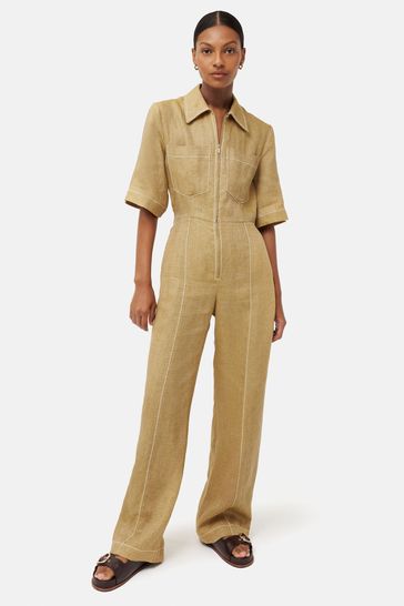 Buy Jigsaw Natural Linen Wide Leg Jumpsuit from Next USA