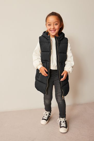 Black Shower Resistant Hooded Padded Gilet (3-16yrs)