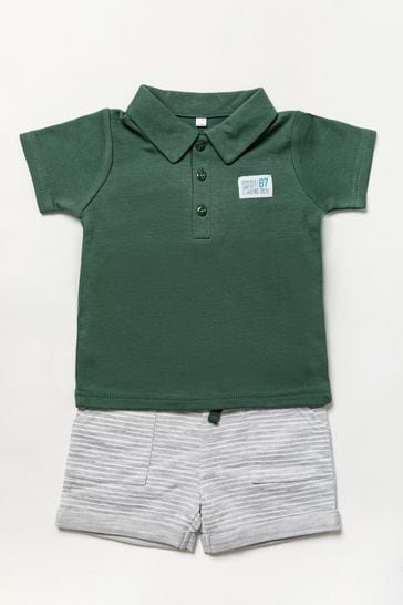 Lily & Jack Grey Cotton Blend Polo Top and Shorts Outfit Set