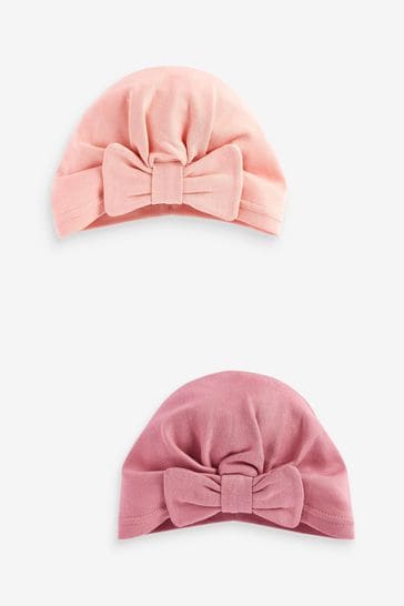 Pink Baby Turbans With Bow 2 Pack (0mths-2yrs)