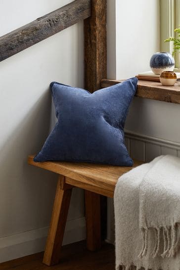 Buy Navy Small Square Feather Filled Soft Velour Cushion from