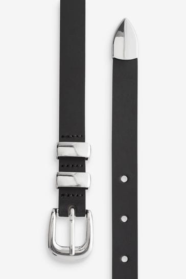 Buy Black Leather Skinny Metal Detail Belt from Next Bahrain