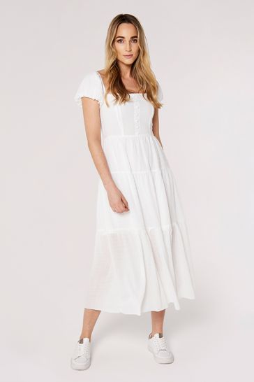 Buy Apricot White Self Check Tiered Midaxi Dress from Next Austria