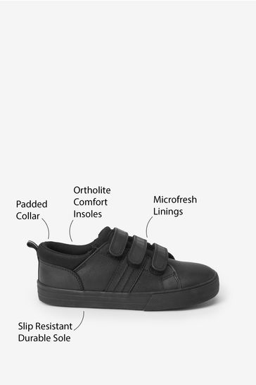 Buy Black Standard Fit F School Leather Triple Strap Shoes from Next Luxembourg