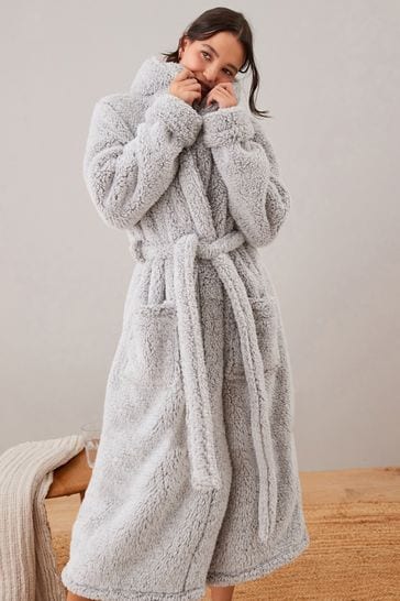 Grey Teddy Borg Fleece Dressing Gown