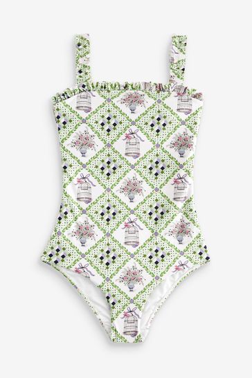 Buy Cath Kidston Green Geo Print Square Neck Swimsuit from Next Italy