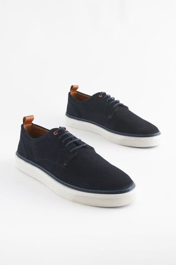 Navy Blue Suede Cupsole Derby Shoes