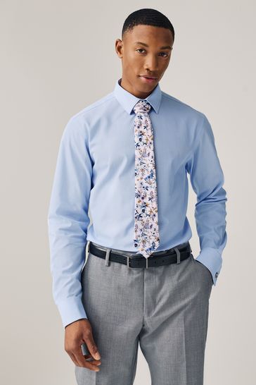 Light Blue/Light Pink Floral Occasion Shirt And Tie Pack