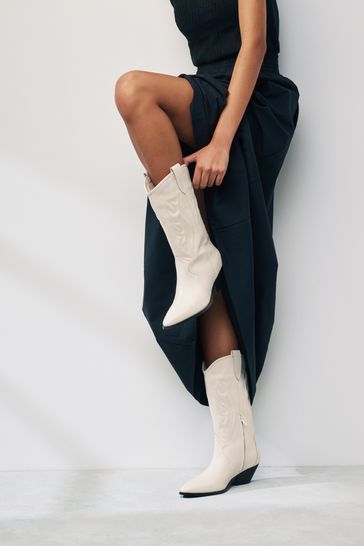 Buy White Signature Leather Forever Comfort Stitched Western Boots from Next Poland