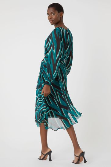 Buy Roman Green Abstract Print Shirred Waist Midi Dress from Next