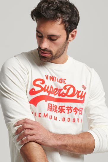 Superdry Cream Vintage Logo Long Sleeve Top