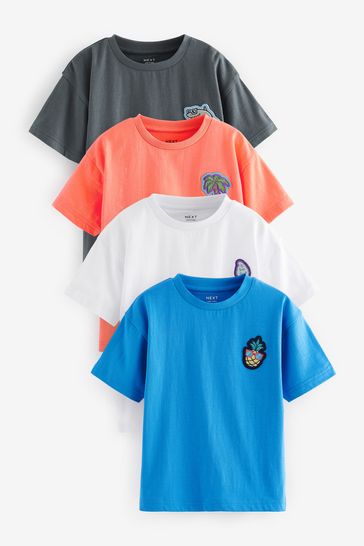 White/Grey/Blue/Orange Short Sleeve T-Shirt Set 4 Pack (3mths-7yrs)