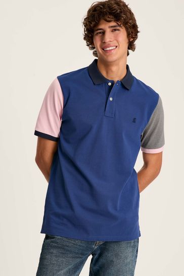 Joules Woody Blue Colour Block Regular Fit Cotton Polo Shirt