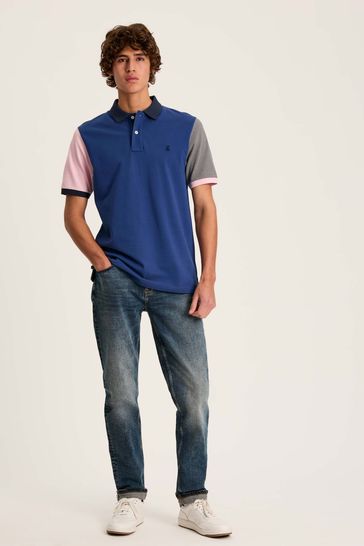 Joules Woody Blue Colour Block Regular Fit Cotton Polo Shirt