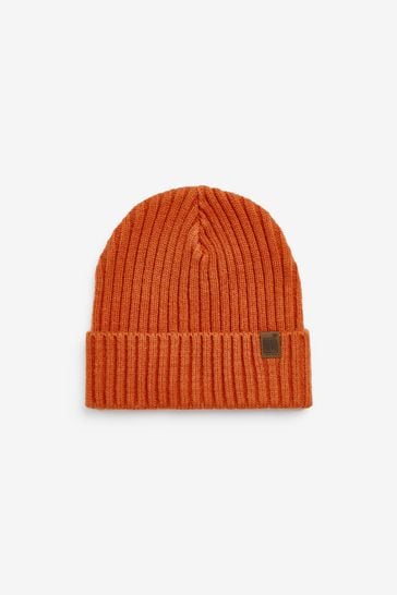 Burnt Orange Knitted Rib Beanie Hat (1-16yrs)
