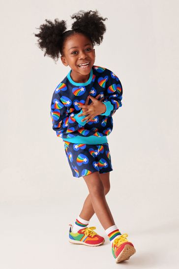 Little Bird by Jools Oliver Blue Rainbow Heart Sweat Top and Short Set