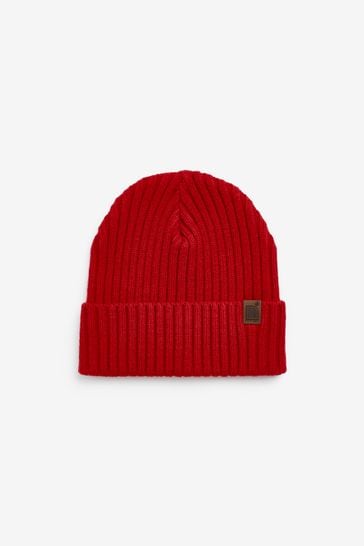 Red Knitted Rib Beanie Hat (1-16yrs)