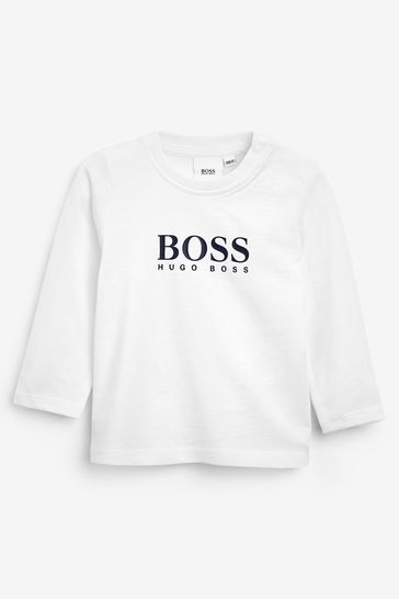 BOSS White Logo Long Sleeve TShirt