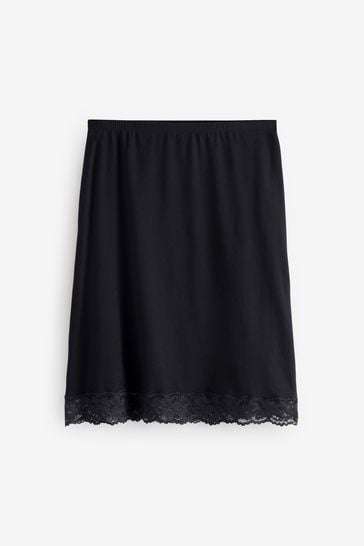 Black White Cotton Long Half Slips 2 Pack