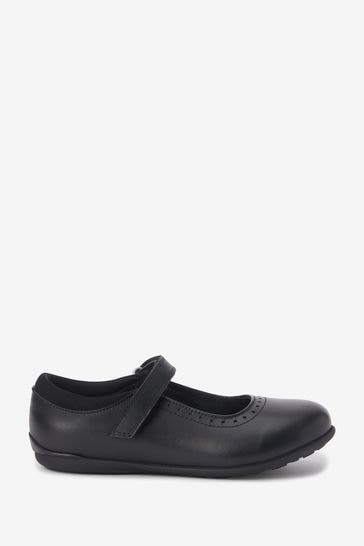 Black Wide Fit (G) School Leather Mary Jane Brogues