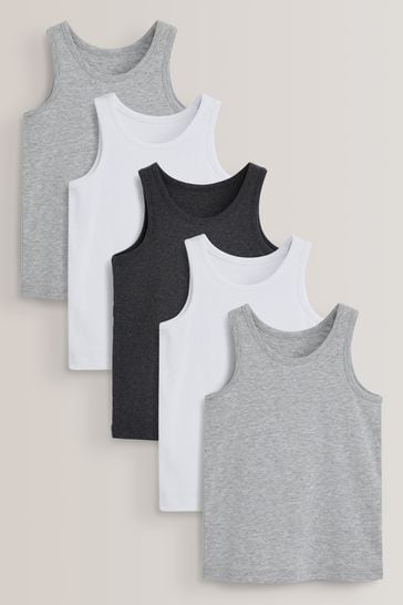 Grey/White 5 Pack Vests (1.5-16yrs)