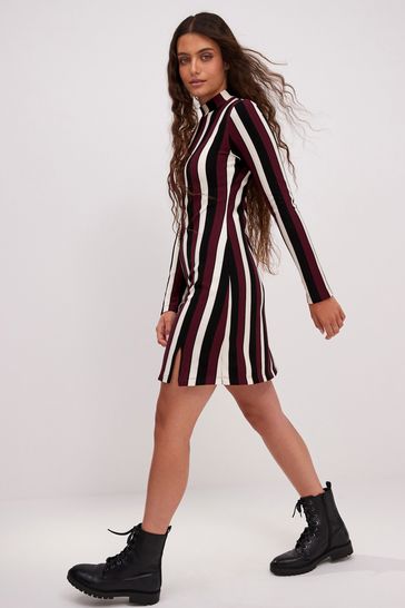 High neck top striped dress